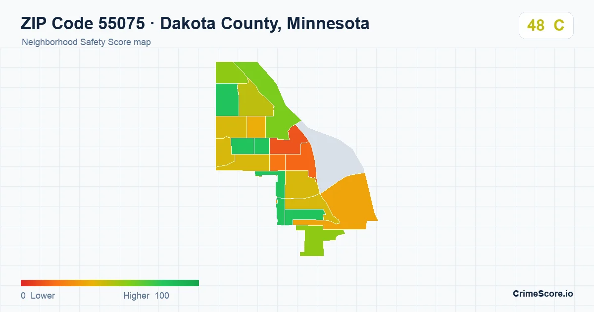 ZIP Code 55075 in Dakota County, Minnesota neighborhood Safety Score map