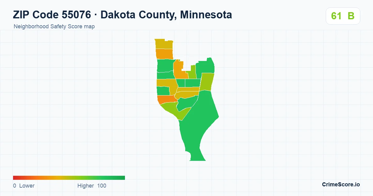 ZIP Code 55076 in Dakota County, Minnesota neighborhood Safety Score map