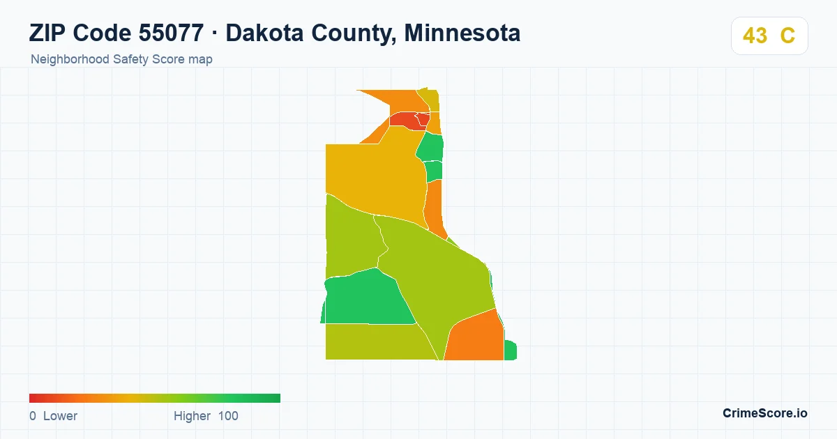 ZIP Code 55077 in Dakota County, Minnesota neighborhood Safety Score map