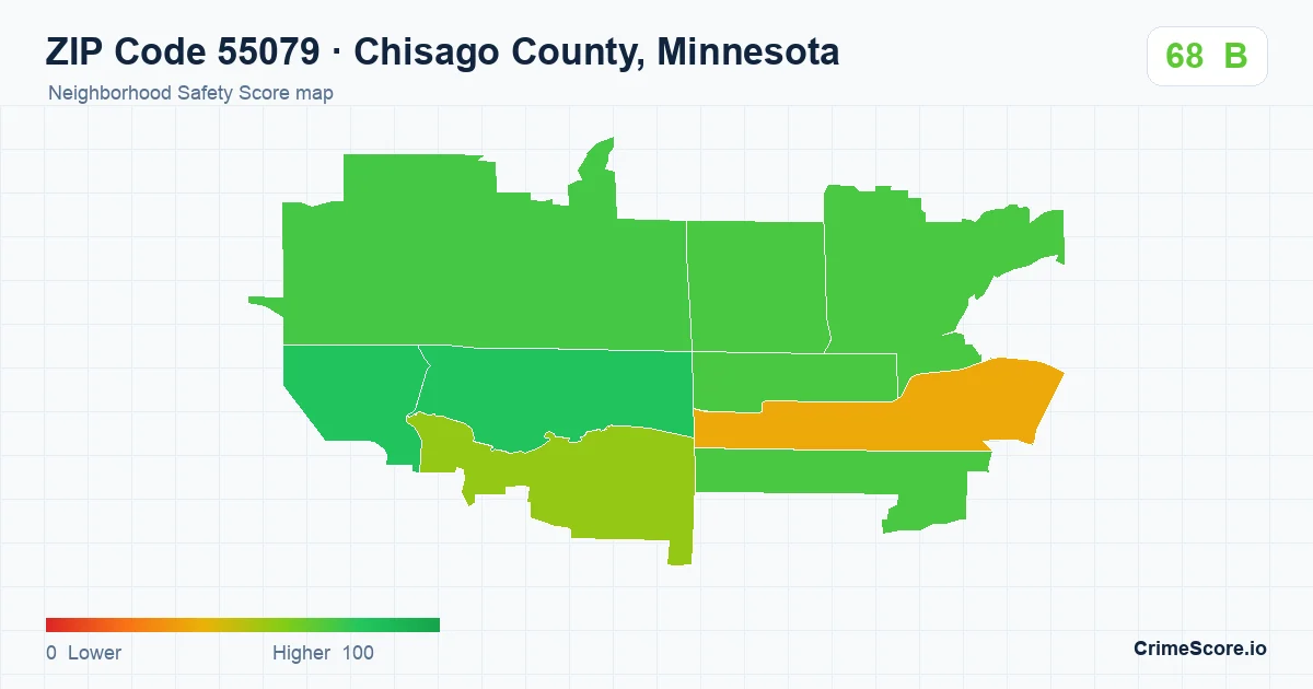ZIP Code 55079 in Chisago County, Minnesota neighborhood Safety Score map