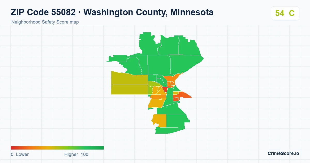 ZIP Code 55082 in Washington County, Minnesota neighborhood Safety Score map