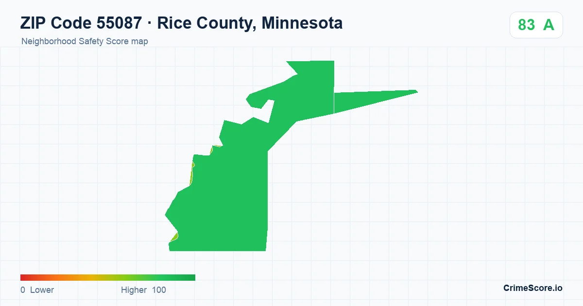 ZIP Code 55087 in Rice County, Minnesota neighborhood Safety Score map