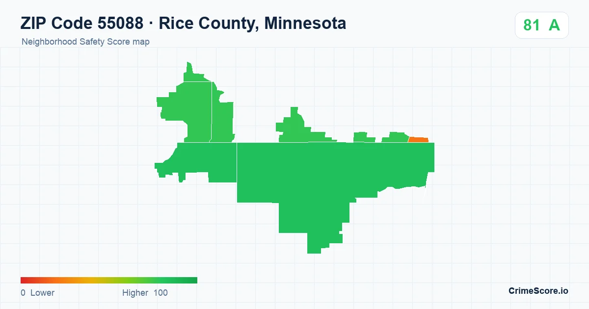 ZIP Code 55088 in Rice County, Minnesota neighborhood Safety Score map
