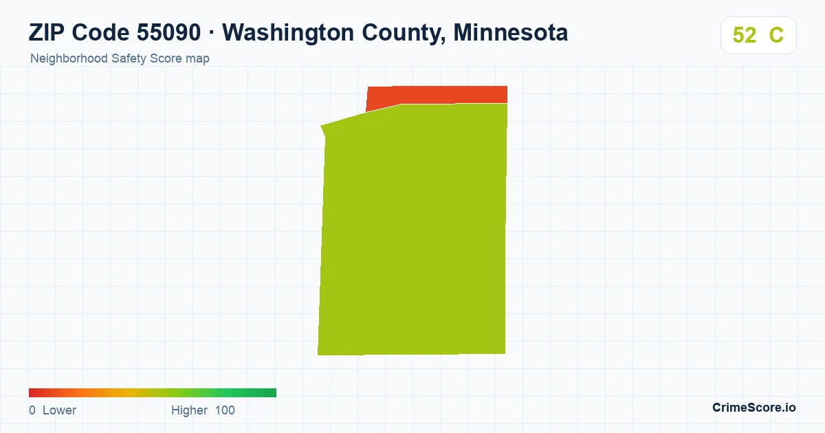 ZIP Code 55090 in Washington County, Minnesota neighborhood Safety Score map