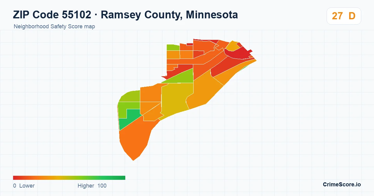 ZIP Code 55102 in Ramsey County, Minnesota neighborhood Safety Score map