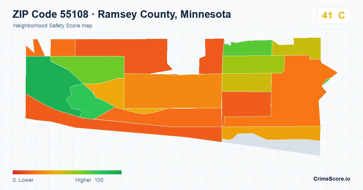 ZIP Code 55108 in Ramsey County, Minnesota neighborhood Safety Score map