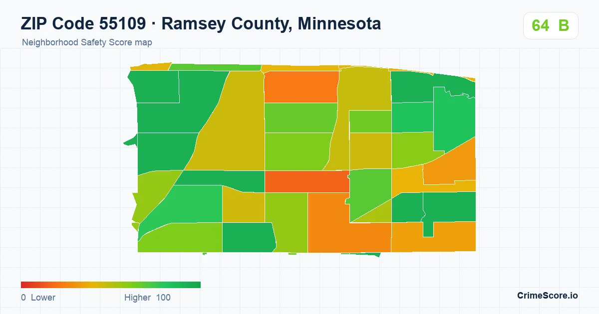 ZIP Code 55109 in Ramsey County, Minnesota neighborhood Safety Score map