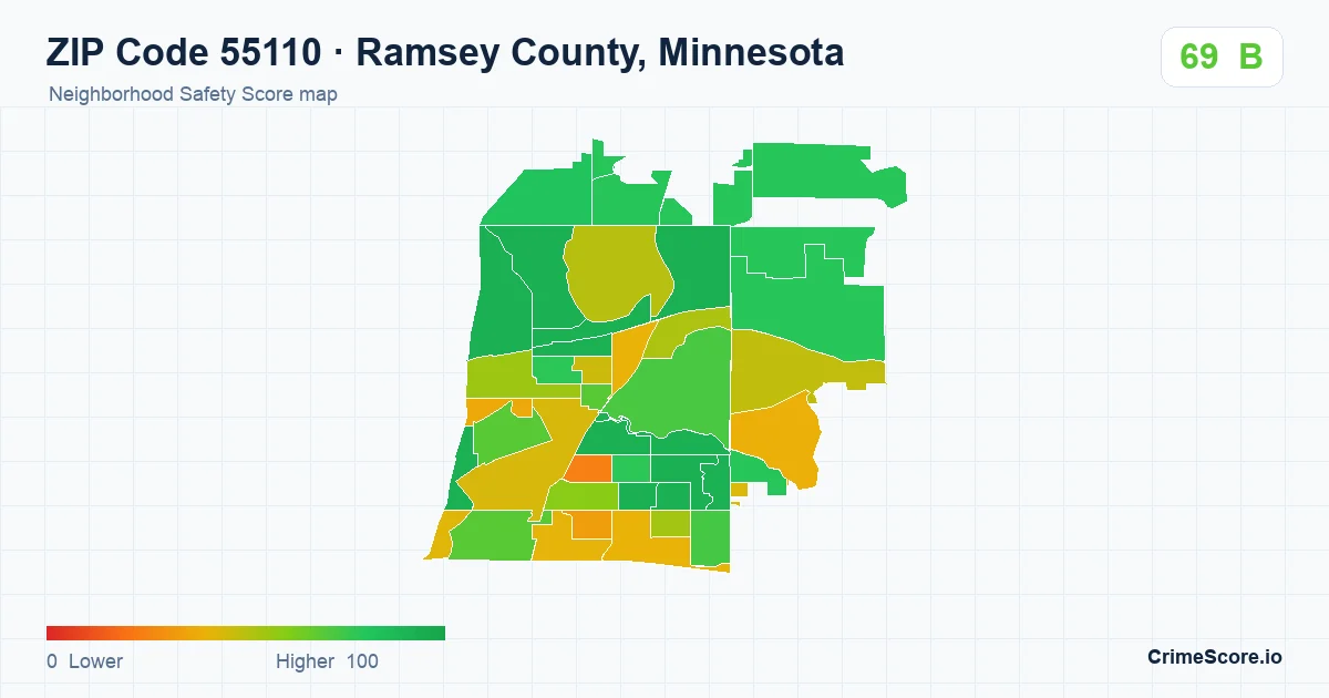 ZIP Code 55110 in Ramsey County, Minnesota neighborhood Safety Score map