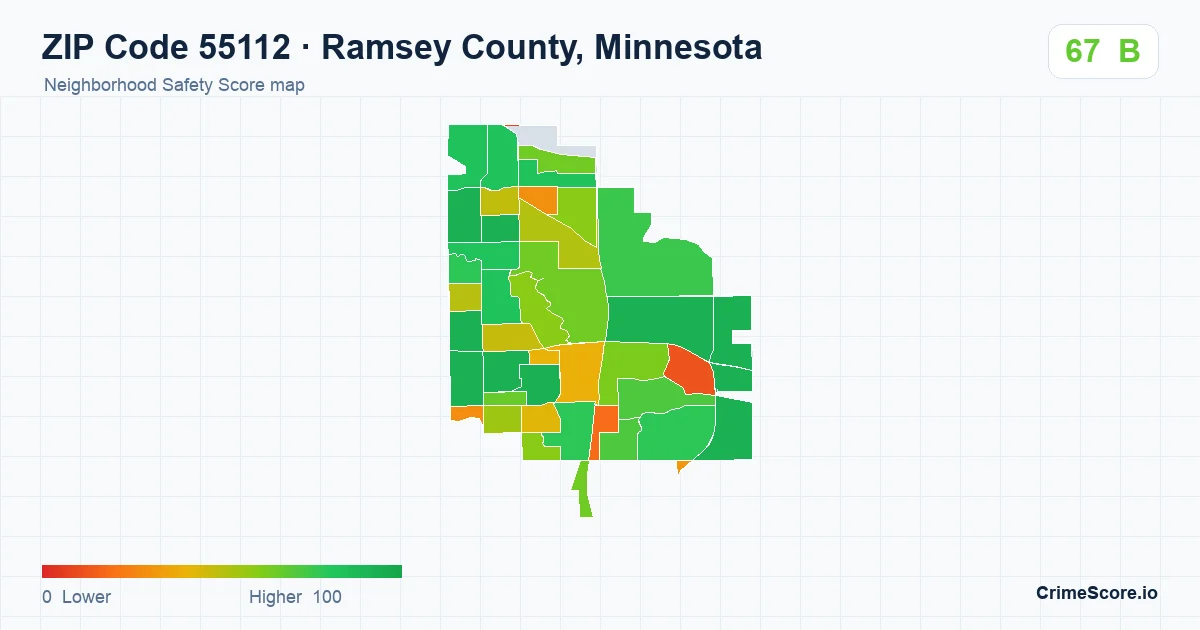 ZIP Code 55112 in Ramsey County, Minnesota neighborhood Safety Score map
