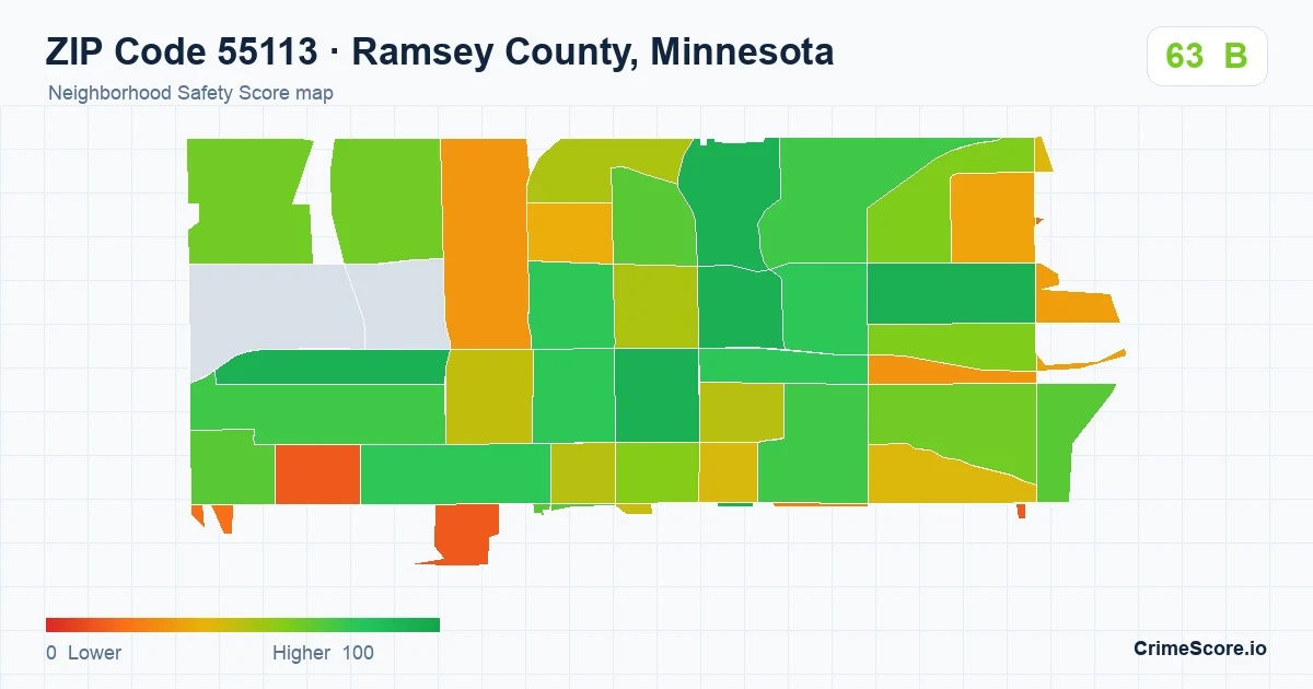 ZIP Code 55113 in Ramsey County, Minnesota neighborhood Safety Score map