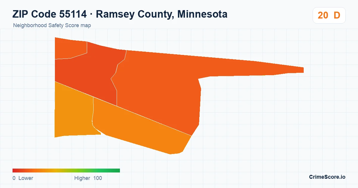 ZIP Code 55114 in Ramsey County, Minnesota neighborhood Safety Score map