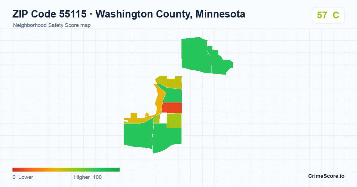 ZIP Code 55115 in Washington County, Minnesota neighborhood Safety Score map