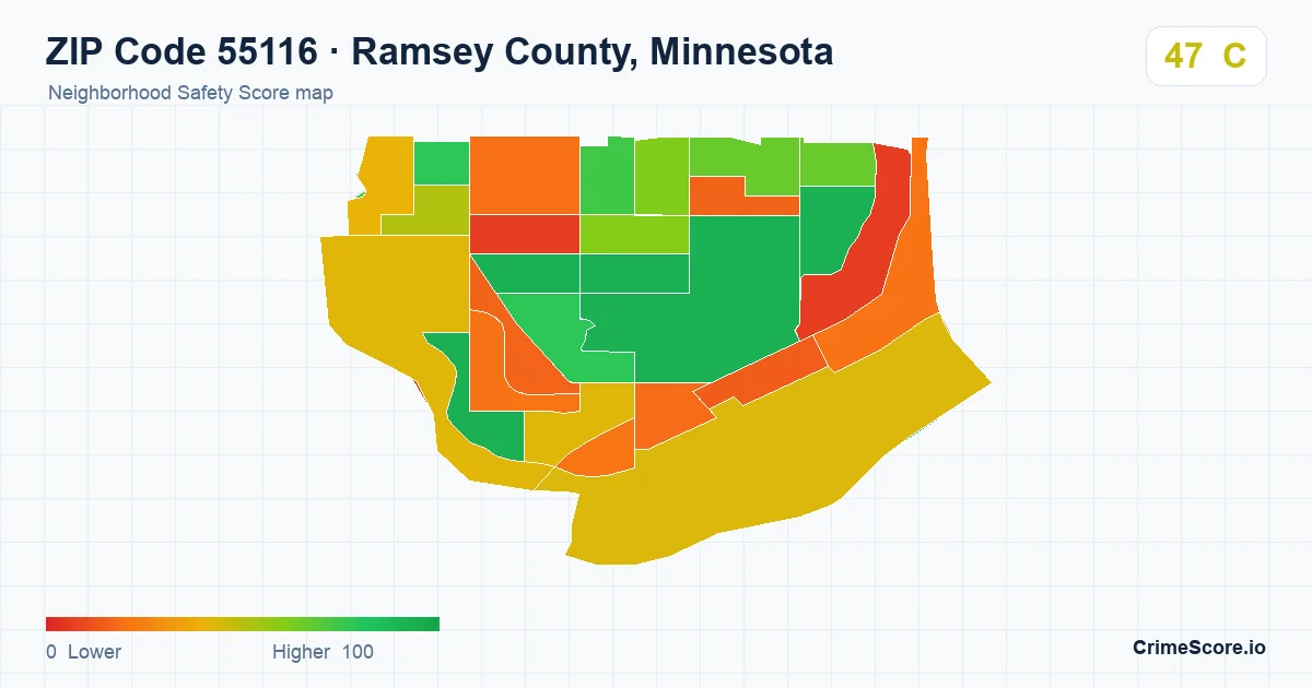 ZIP Code 55116 in Ramsey County, Minnesota neighborhood Safety Score map
