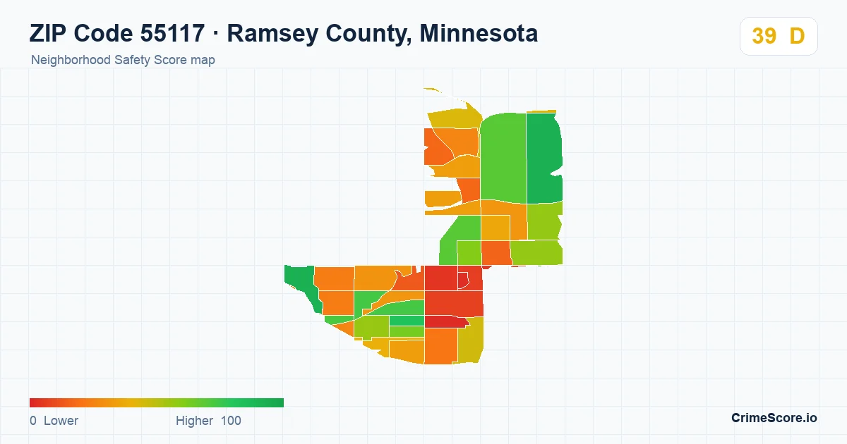 ZIP Code 55117 in Ramsey County, Minnesota neighborhood Safety Score map