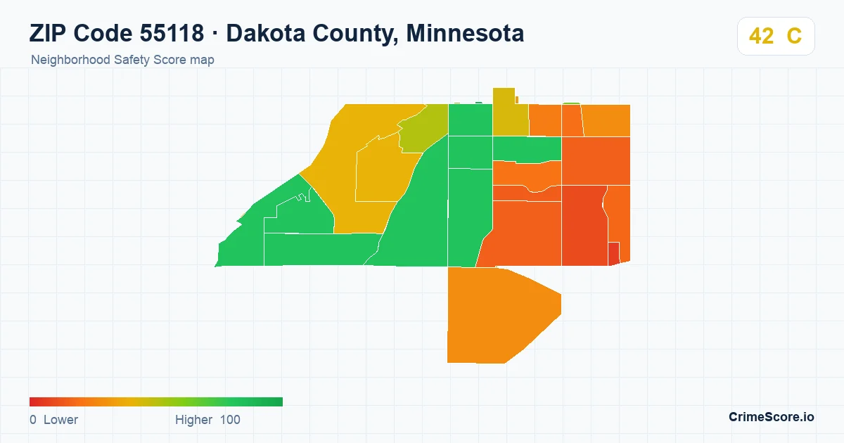 ZIP Code 55118 in Dakota County, Minnesota neighborhood Safety Score map