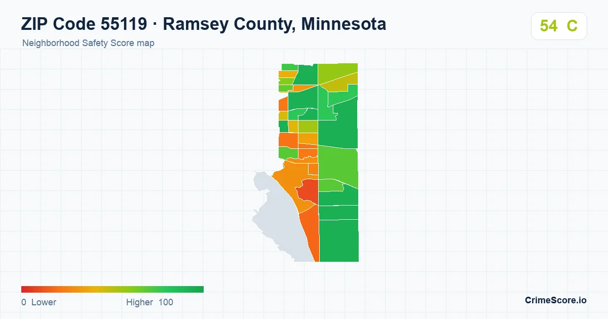 ZIP Code 55119 in Ramsey County, Minnesota neighborhood Safety Score map