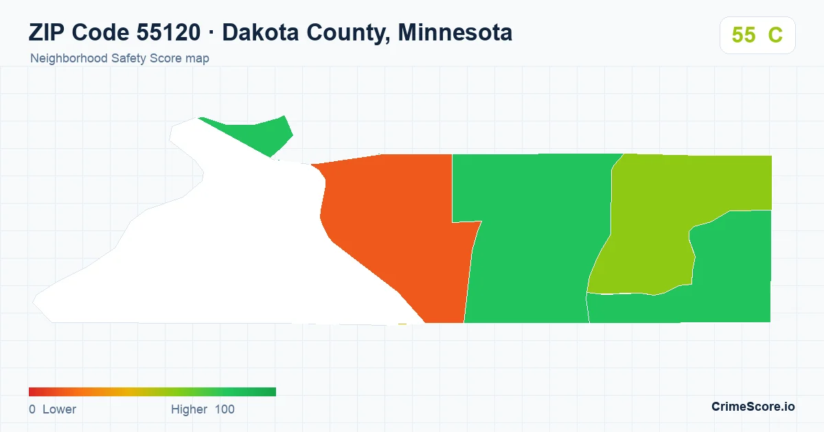 ZIP Code 55120 in Dakota County, Minnesota neighborhood Safety Score map