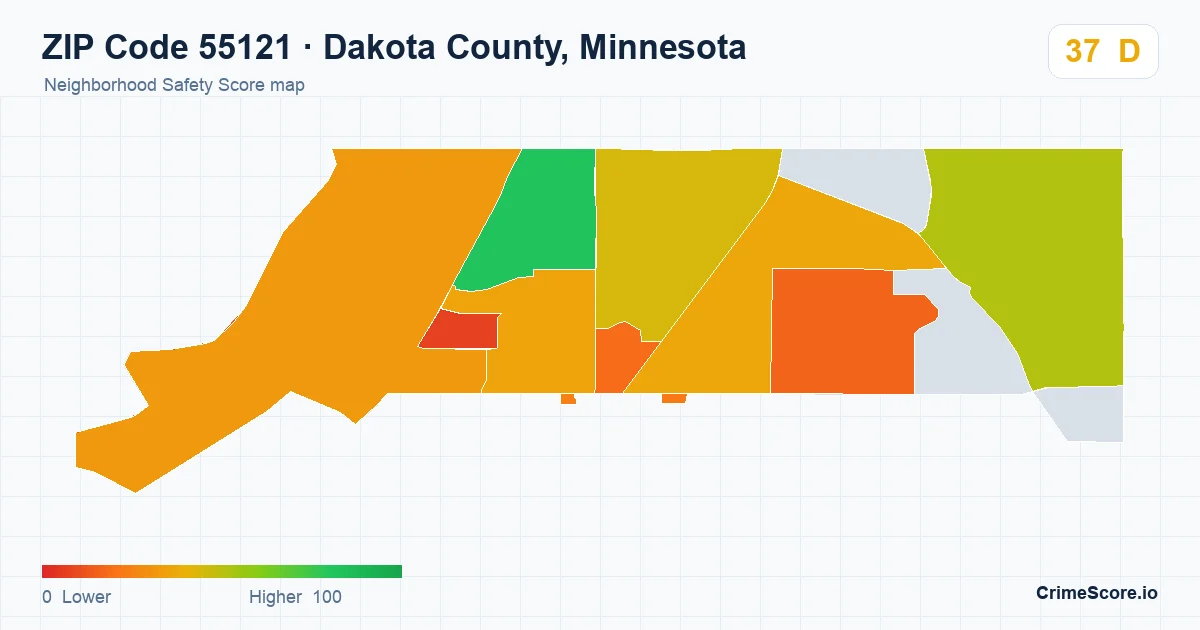 ZIP Code 55121 in Dakota County, Minnesota neighborhood Safety Score map