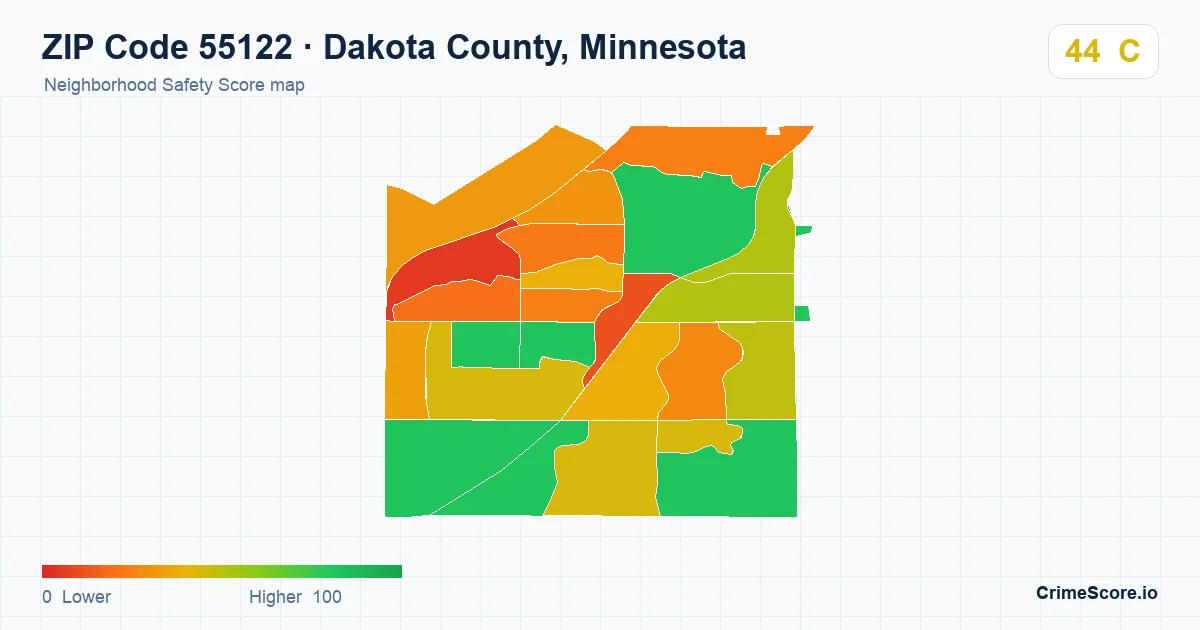 ZIP Code 55122 in Dakota County, Minnesota neighborhood Safety Score map