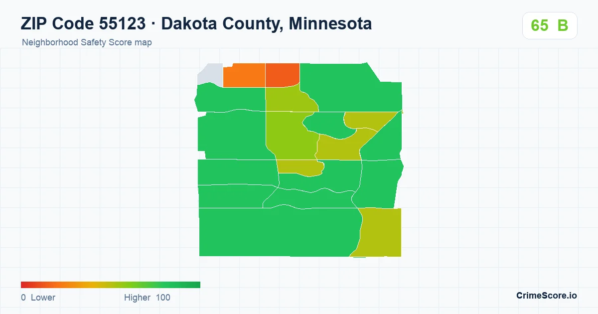 ZIP Code 55123 in Dakota County, Minnesota neighborhood Safety Score map
