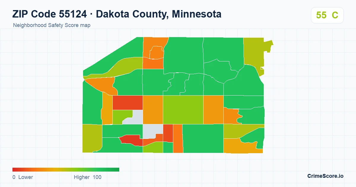 ZIP Code 55124 in Dakota County, Minnesota neighborhood Safety Score map