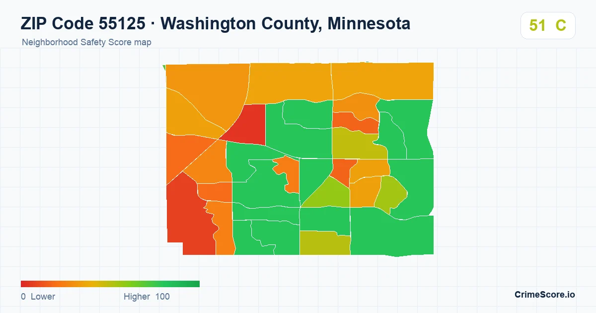 ZIP Code 55125 in Washington County, Minnesota neighborhood Safety Score map