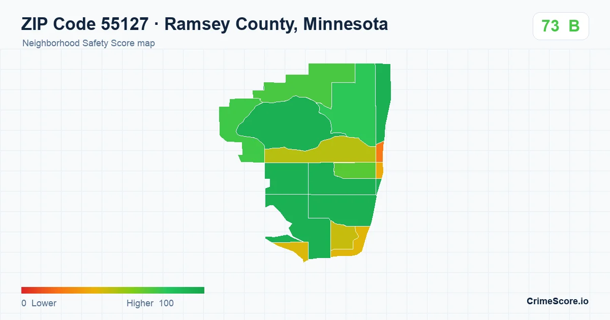 ZIP Code 55127 in Ramsey County, Minnesota neighborhood Safety Score map