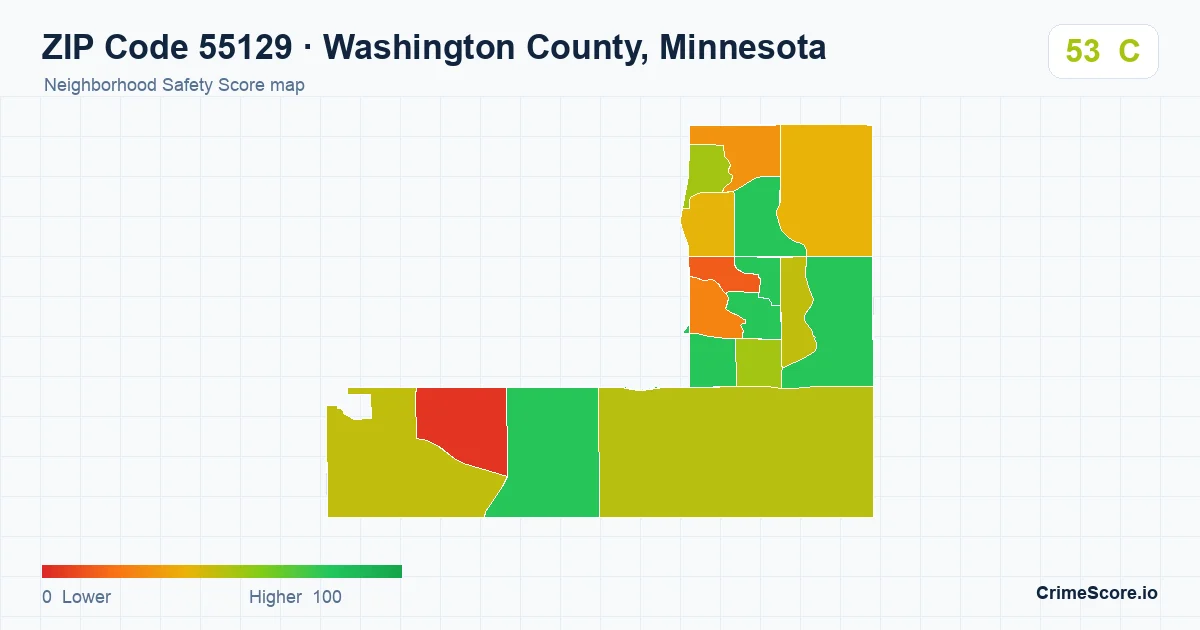 ZIP Code 55129 in Washington County, Minnesota neighborhood Safety Score map