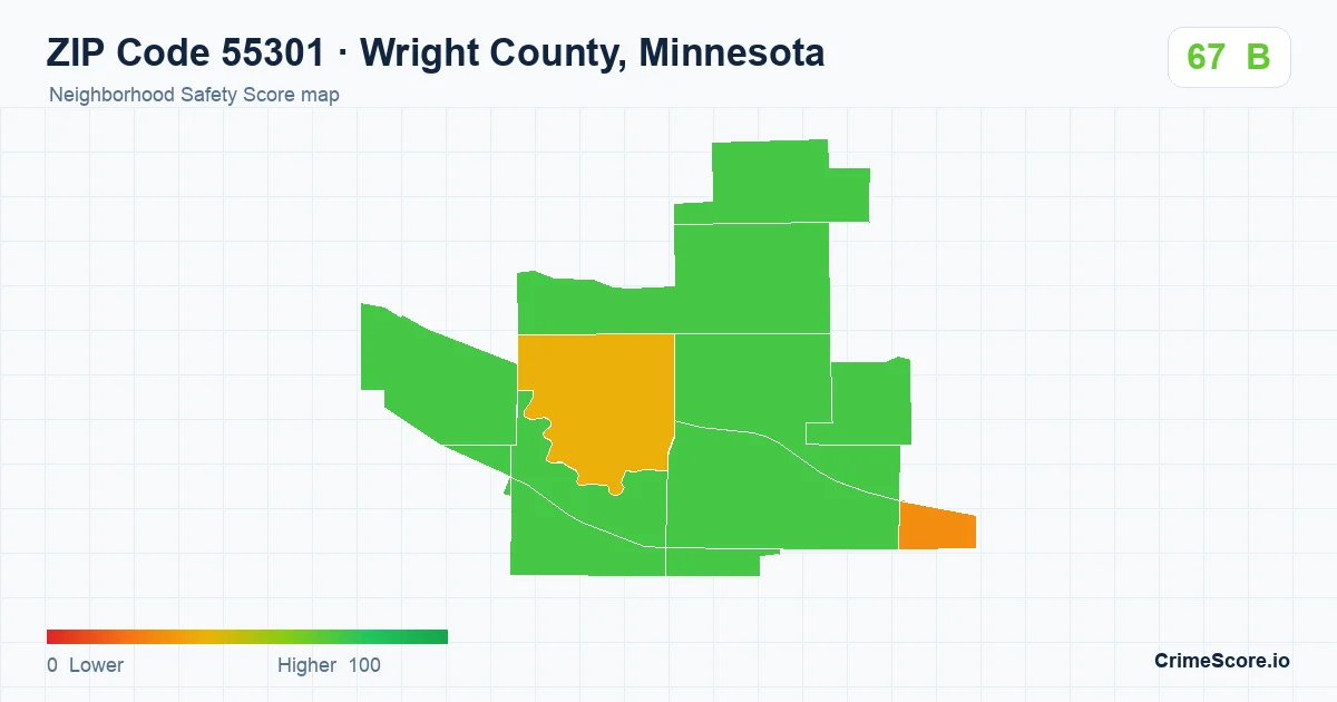 ZIP Code 55301 in Wright County, Minnesota neighborhood Safety Score map