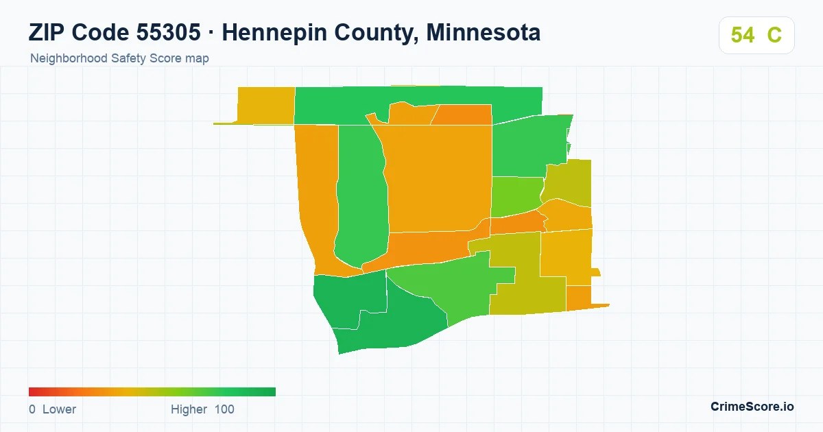 ZIP Code 55305 in Hennepin County, Minnesota neighborhood Safety Score map