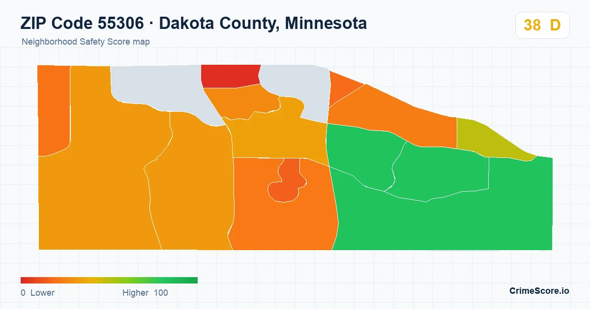 ZIP Code 55306 in Dakota County, Minnesota neighborhood Safety Score map