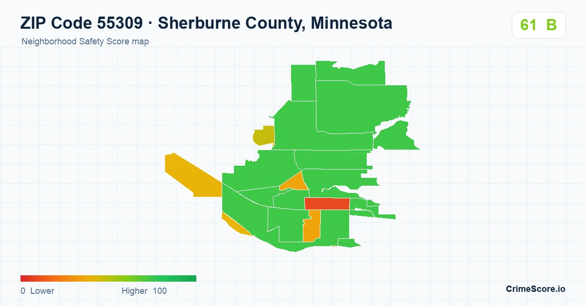 ZIP Code 55309 in Sherburne County, Minnesota neighborhood Safety Score map