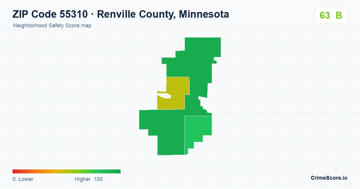 ZIP Code 55310 in Renville County, Minnesota neighborhood Safety Score map