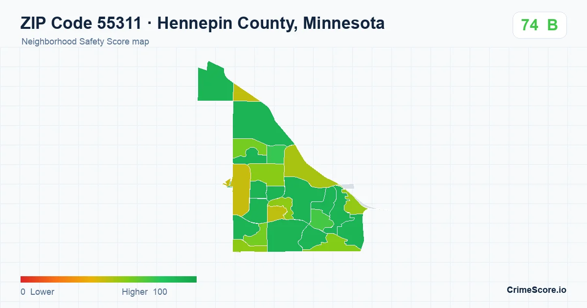ZIP Code 55311 in Hennepin County, Minnesota neighborhood Safety Score map