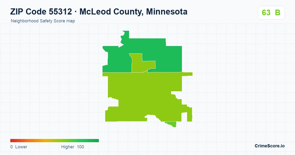 ZIP Code 55312 in McLeod County, Minnesota neighborhood Safety Score map
