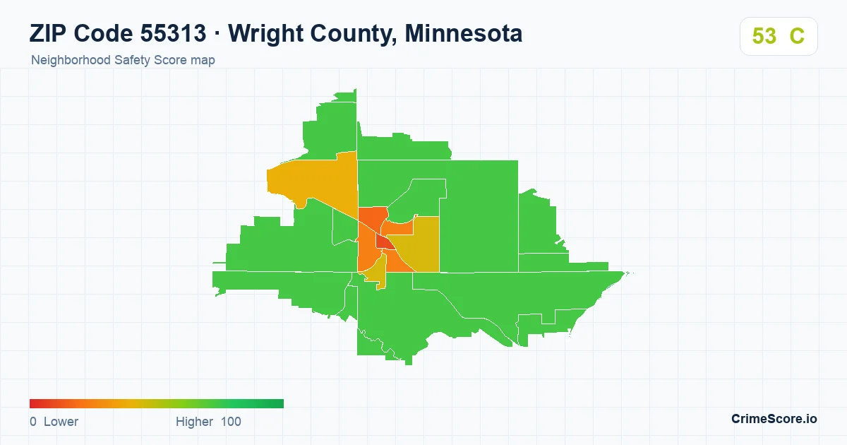 ZIP Code 55313 in Wright County, Minnesota neighborhood Safety Score map