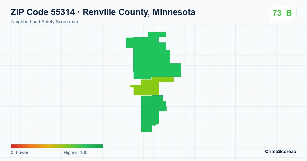 ZIP Code 55314 in Renville County, Minnesota neighborhood Safety Score map