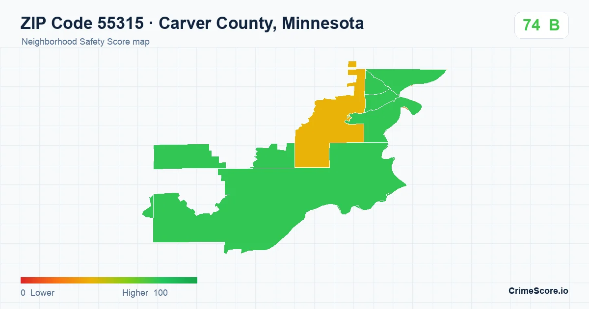 ZIP Code 55315 in Carver County, Minnesota neighborhood Safety Score map