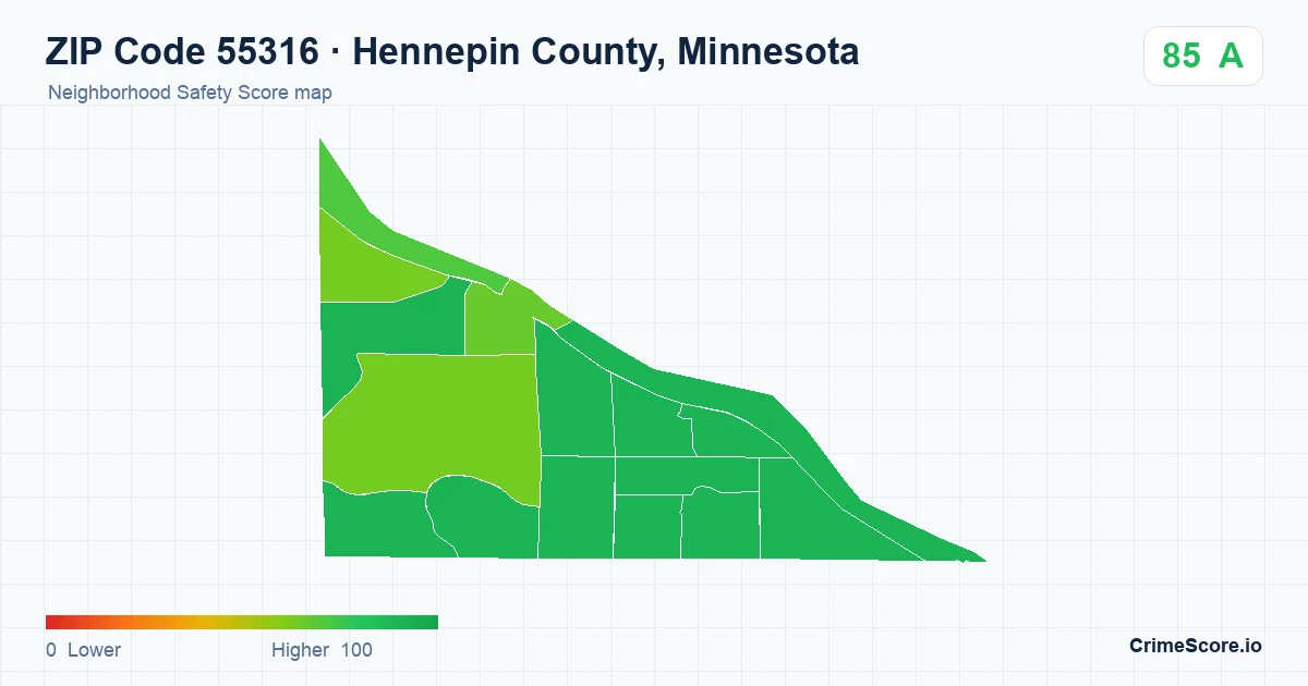 ZIP Code 55316 in Hennepin County, Minnesota neighborhood Safety Score map