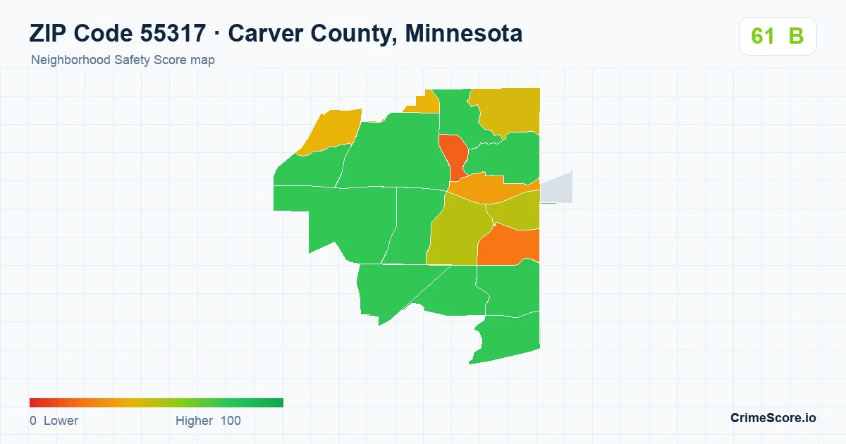ZIP Code 55317 in Carver County, Minnesota neighborhood Safety Score map