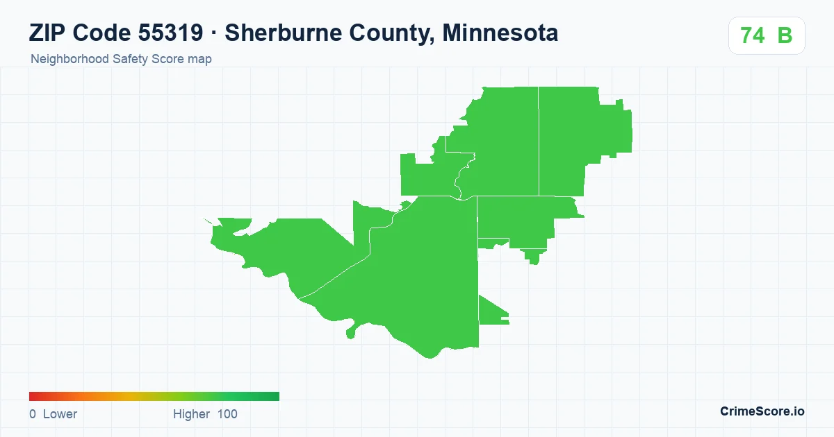 ZIP Code 55319 in Sherburne County, Minnesota neighborhood Safety Score map