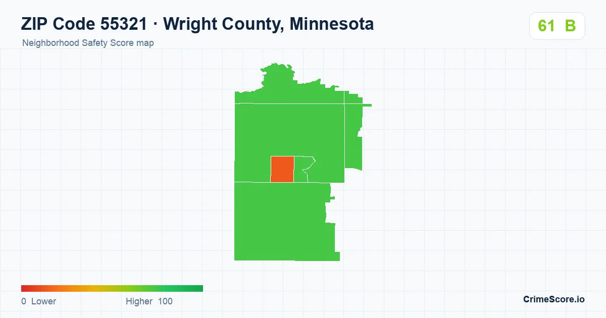ZIP Code 55321 in Wright County, Minnesota neighborhood Safety Score map