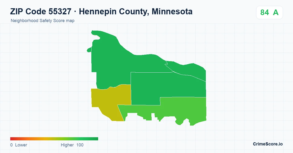 ZIP Code 55327 in Hennepin County, Minnesota neighborhood Safety Score map