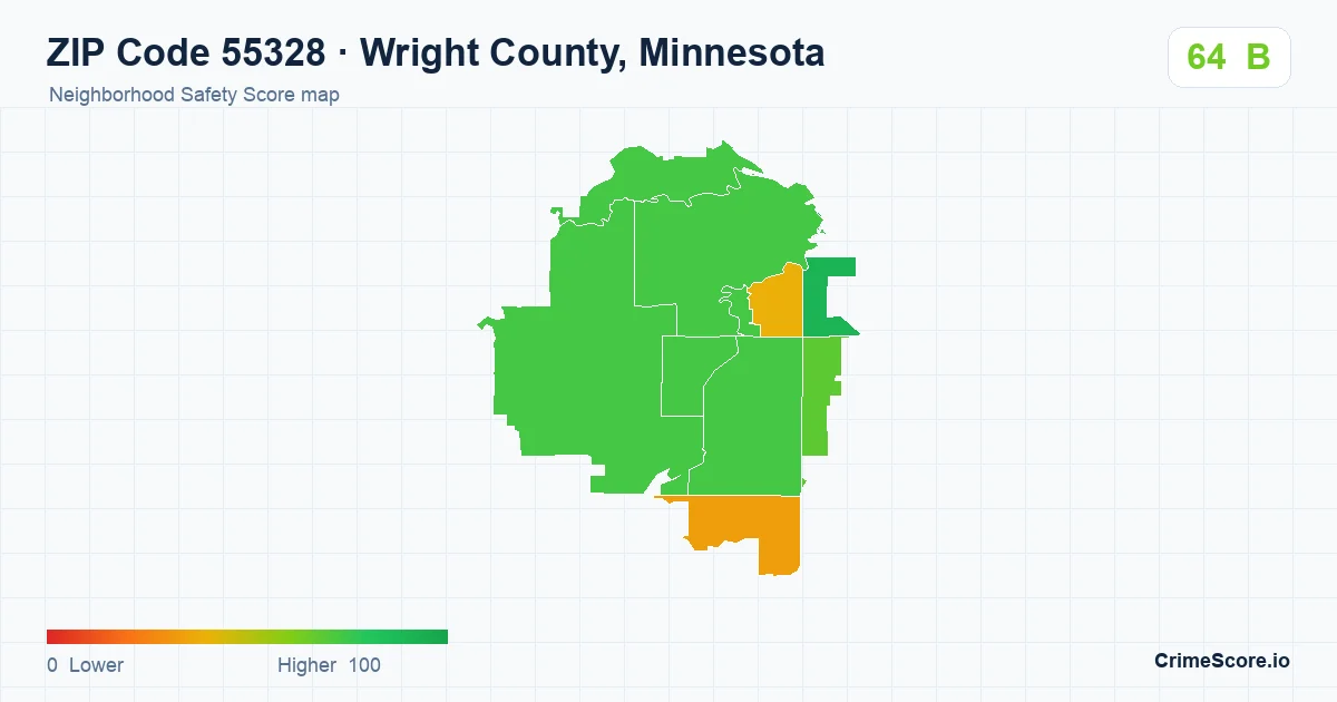 ZIP Code 55328 in Wright County, Minnesota neighborhood Safety Score map
