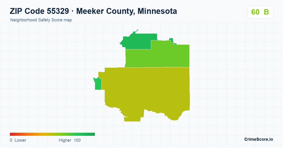ZIP Code 55329 in Meeker County, Minnesota neighborhood Safety Score map