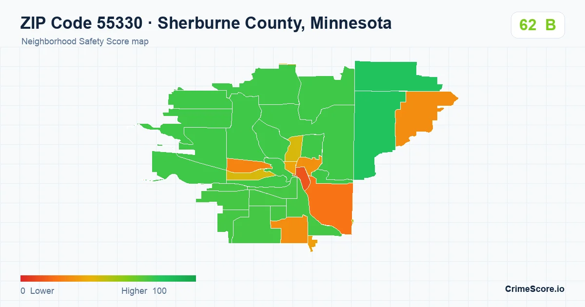 ZIP Code 55330 in Sherburne County, Minnesota neighborhood Safety Score map