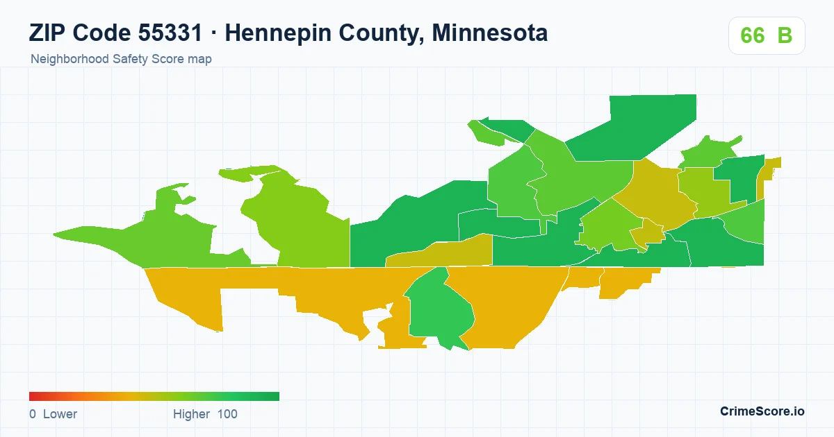 ZIP Code 55331 in Hennepin County, Minnesota neighborhood Safety Score map