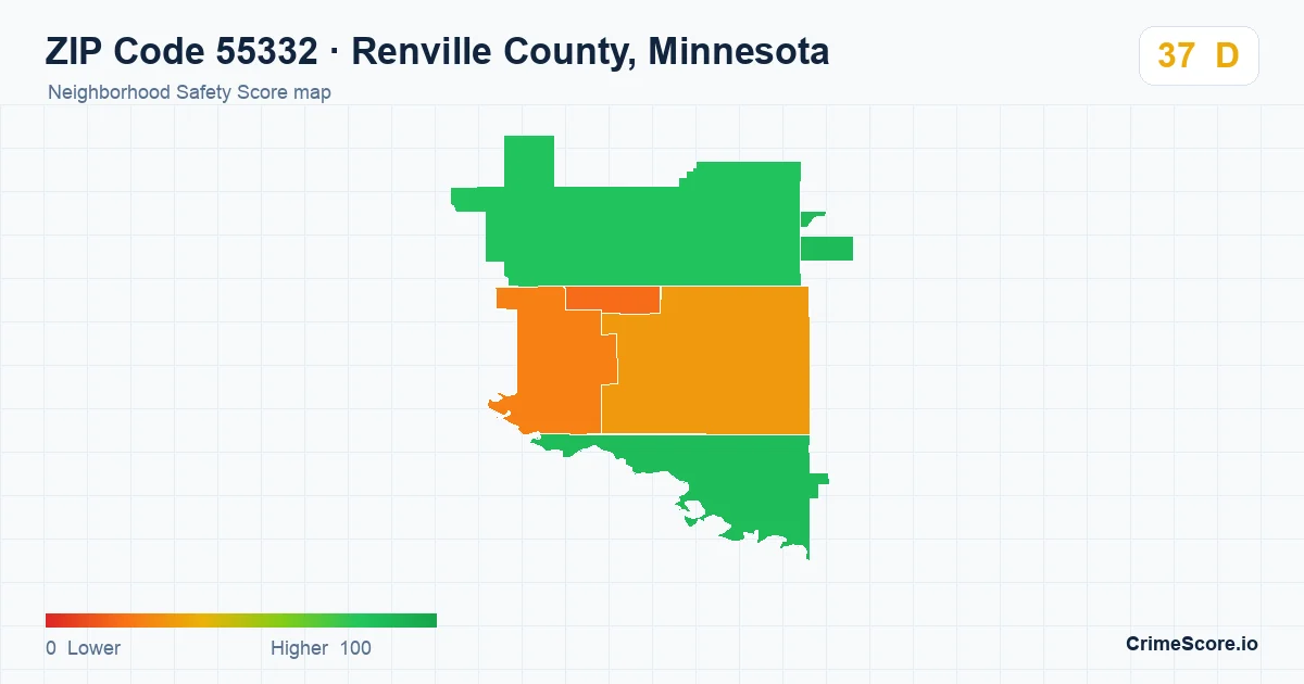 ZIP Code 55332 in Renville County, Minnesota neighborhood Safety Score map