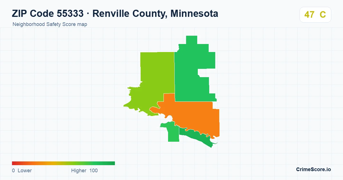 ZIP Code 55333 in Renville County, Minnesota neighborhood Safety Score map