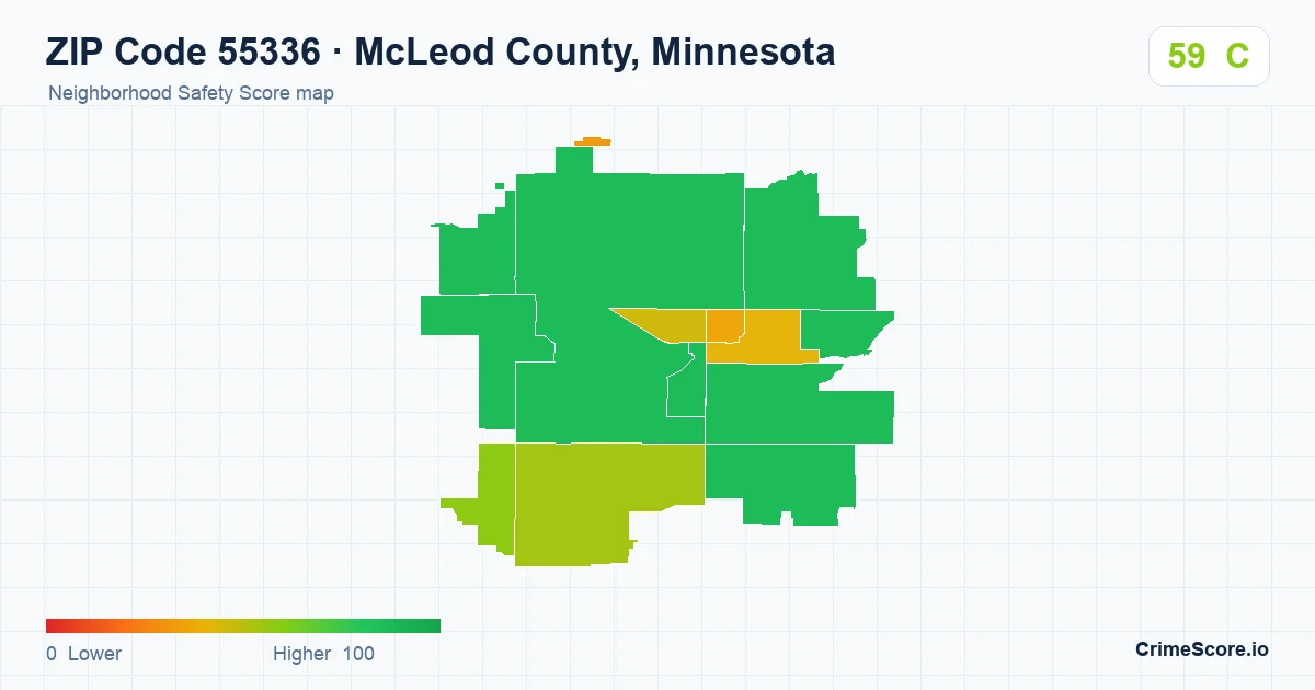 ZIP Code 55336 in McLeod County, Minnesota neighborhood Safety Score map